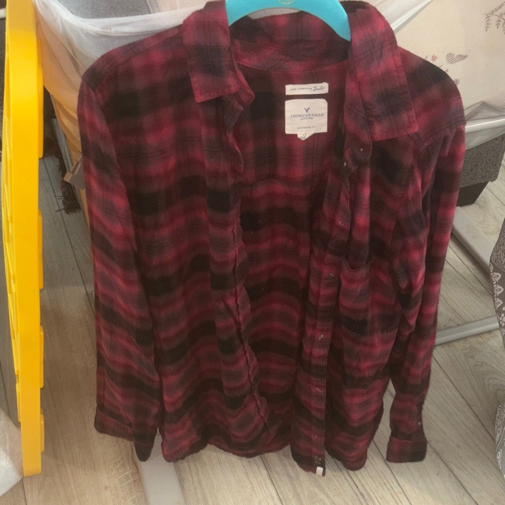 American Eagle Outfitters Burgundy Plaid Shirt